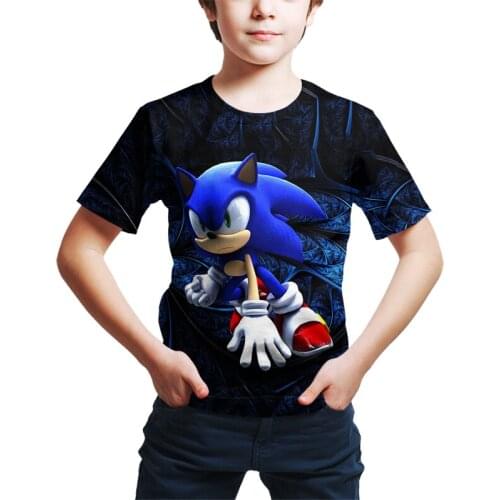 New parent child wear Polyester T-shirts Japan Anime Blue Hedgehog 3D Round Neck Short Sleeve Boys and Girls Fashion T-shirt