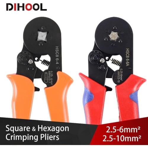 Square and Hexagon Crimping Pliers Copper Tube Crimping Tool Set Tubular terminal Crimping Tools 23-7 AWG 6-4A/6-6A