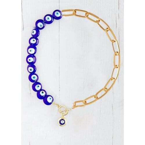 Glass beaded evil eye pendant Necklace Women Link Chain Necklace Lasso Lariat Curb Cuban choker Jewelry