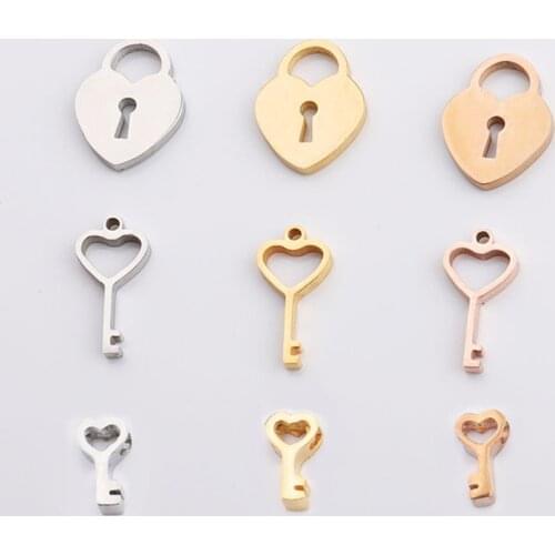 Heart Lock Key Charms For Jewelry Making Stainless Steel Padlock Mini Charms DIY Wedding Couple Jewelry High Polished 2pcs/Lot
