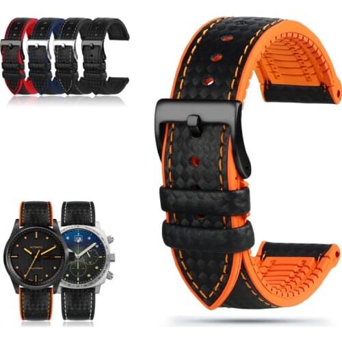 20mm 22mm for Sam-sung Mens Watch Band Carbon Fibre Rubber Watchband for Mido- T-issot O-mega Stainless Steel Clasp watchband