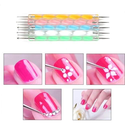 Manicure Drill Pen 1set Dual Purpose Screw Rod Wooden Pole Double Head Point Flower Dotting Tool Nail Art Pen Nagels Spulletjes