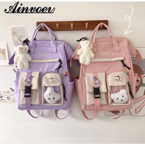 Ainvoev Cute Girl Waterproof Candy Colors Schoolbag Students Leisure High Capacity Korean Japanese Travel Backpack For Women