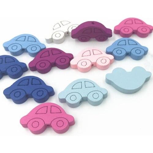 DIY 100pcs Wooden Cartoon Car shape Loose Beads Necklace Make Accessories DIY crafts 27mm
