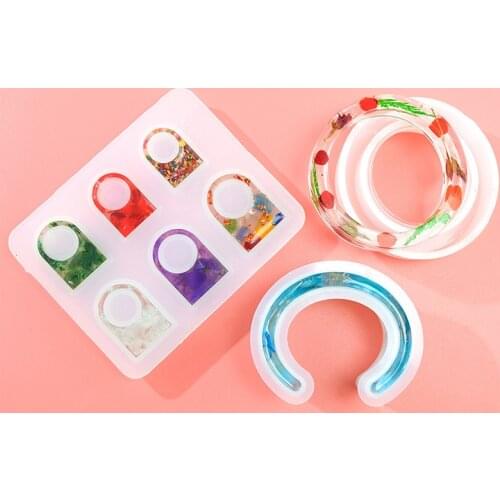 Resin Bracelet and Ring Molds Silicone Bangle Mold with 6 Holes Ring C Font Bracelet Mold for DIY Jewelry Craft Making