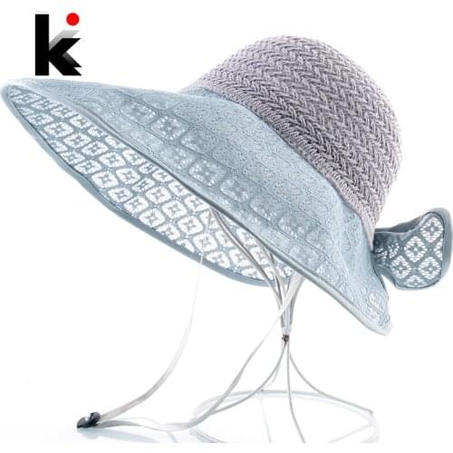 Summer Beach Straw Hat Women Seaside Travel Sun Hat With Bow-knot Outdoor Sun Protection Wide Brim Sunbonnet Ladies Floppy Caps