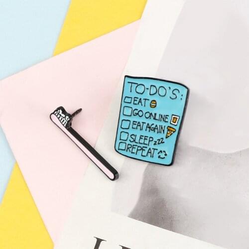 To Do List Cartoons Brooches Pink Toothbrush Custom Enamel Pins Badge Denim Shirt Backpack Cute Lapel Pin Jewelry Gift for Kids