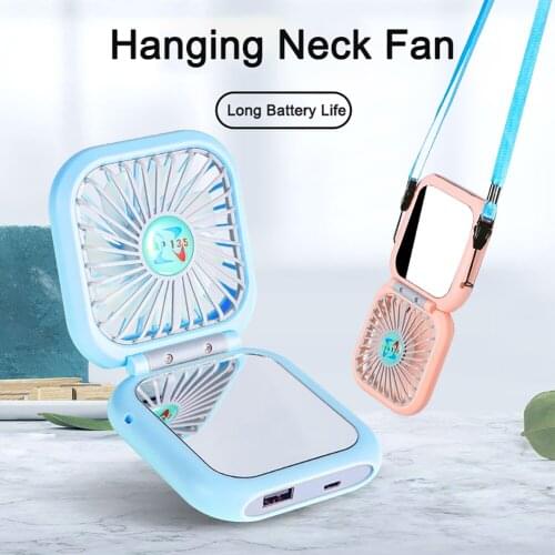 3 in 1 Portable Fan Handheld Foldable Fans with Makeup Mirror Lanyard Power Bank Fan Adjustable Speed for Office Travel Outdoor