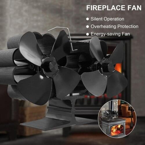 Dual Head 8 Blades Powered Stove Fan Silent Eco-Friendly For Wood Log Burner Fireplace Fan Home Heat Distribution Drop Ship