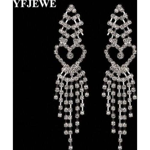YFJEWE New Vintage Jewelry Earrings Long Silver color crystal rhinestone Earrings for Women Gifts E506