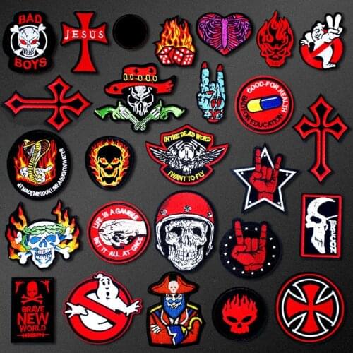 Skull Ghost flame Cross Badges Patch Jeans Bag Hat Clothes Apparel Sewing Decoration Applique Bagde Patches Accessories