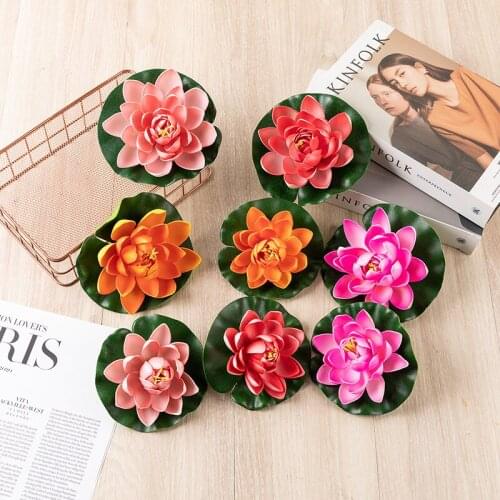 10pcs Floating Flowers, Pond Decoration Waterproof Lotus Flower Decorative Artificial Plant Faux Floating Flower with Leaves