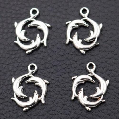 20pcs Popular Charms Three Dolphin 20 * 16mm Silver Color Color Pendants Metal Jewelry Making DIY Handmade Craft A2074