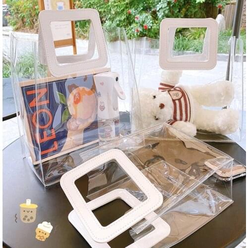2021 Summer Women Transparent PVC Tote Bag Waterproof Beach Bag Large Female Handbags Shopping Handbag Plastic Packaging Bag