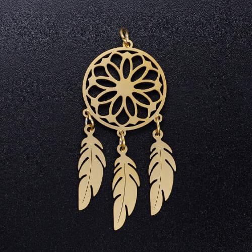 3pcs/lot Lotus Dream catcher Boho Feather Stainless Steel DIY Charms Wholesale Never Rust DIY Pendants for Necklace Making
