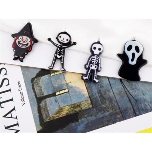 Halloween style 40pcs/lot cartoon Skeleton Witch pattern print irregular acrylic beads diy jewelry earring/garment accessory