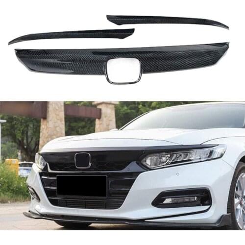 ABS Carbon Fiber Grille Cover Moulding Trim Front Hood Lid Bonnet Cover Trim Front Lip Bumper fit for compatible with Accord 201