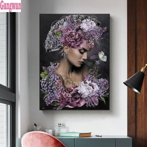 Diamond embroidery iris flower woman cross stitch Diy diamond painting sale European sexy beauty 3d picture of rhinestone mosaic