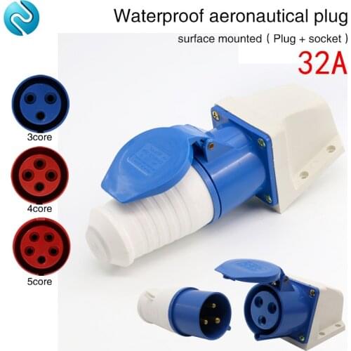 Aviation plug socket industrial waterproof connector 3 core 4 core 5 core 32A surface mounted aviation Plug docking