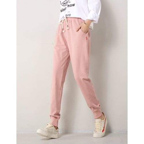 Obrix Sweet Loose Sporty Spring Summer Female Pants Casual Style Full Length Elastic Mid Waist Drawstring Streetwear Pants