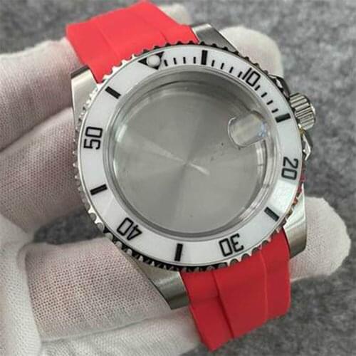 Watch Case Strap Kit Rubber Strap + Synthetic Sapphire Mirror 316 Stainless Steel Watch Case for NH35 Movement Watch Accessories