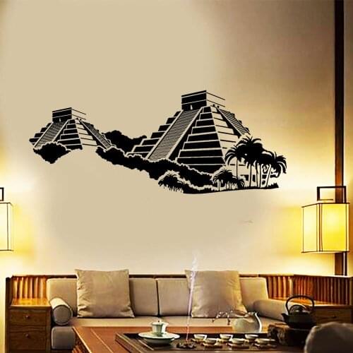 Mayan Ancient Royalty Pyramids Wall Sticker Decal Palm Trees Bedroom Living Room Wall Decoration Removable Home Decor cx1064