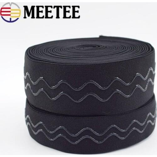 5Meters Meetee 20/25/30/40mm Non-slip Elastic Band Wave Silicone Stretch Rubber Webbing Tape Belt DIY Clothing Sewing Accessory