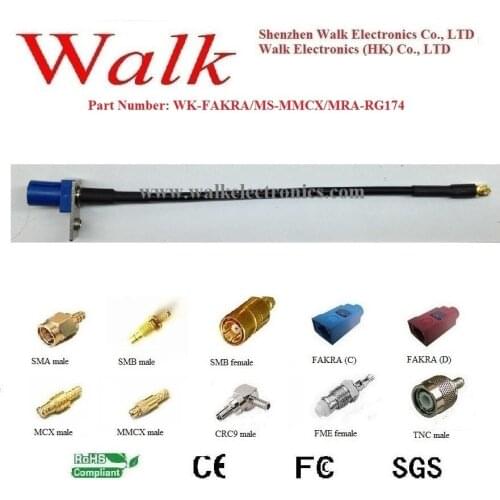 Panel mount FAKRA male straight (Code C) to MMCX male right angle RG174 cable, mmcx fakra rg174 cable, fakra mmcx connector