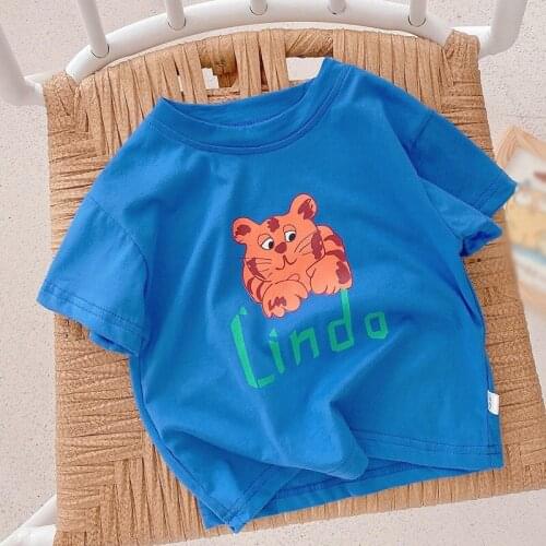 Boys And Girls Half Sleeve Coat Summer New Cartoon Cotton Middle Small Children Shirt