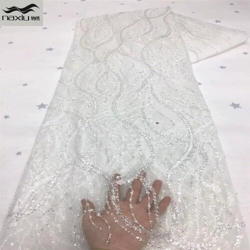 Madison New Arrival Handmade Beads Lace Embroidery African Lace Fabric High Quality French Nigerian Mesh Lace Fabrics for Sewing