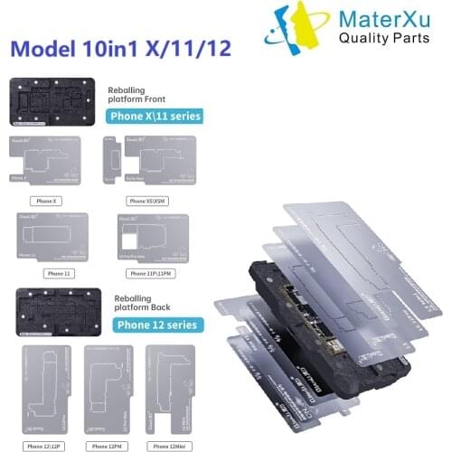 MasterXu QianLi 10in1 Middle Frame Reballing Stencil Kit Fixture for iPhone X XS 11 12 Pro Pro Max Middle Layer Board Soldering