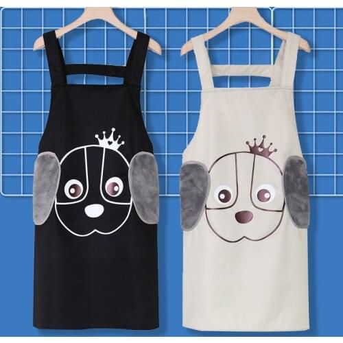 Cute Cartoon Dog Pattern Apron For Women Home Cooking Side Wipes Apron Waterproof Oil Proof Pocket Apron Kitchen Tool