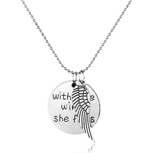 New Arrival With Brave Wings She Flies Hand Stamped Pendant Charm Necklace For Girls Gifts 12pcs/lot