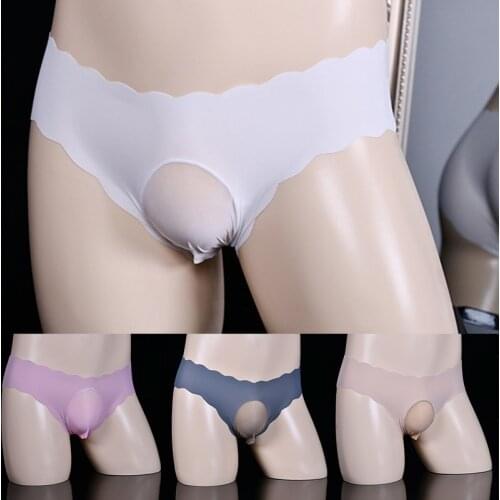 New Men Ice Silk Briefs Low Waist Soft Sexy Man Seamless Lingerie Flounce Rippled Edge Panties Solid Color Underwear Fashion