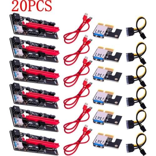 20 Pcs 009S PCI-E Riser Board 1X to 16X Extender for BTC Miner Mining 6-pin Adapter Card PCI-E GPU Extender Board