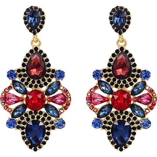 ZHINI Luxury Rhinestone Geometric Drop Earrings for Women 2021 brincos Punk Gold Color Water Drop Earring Statement Jewelry Gift