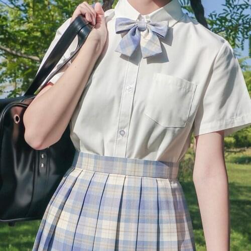 Heydress Shirt Short Sleeve Solid White Tops With Tie Bow Japanese Korean JK Female Shirts Lapel Blusas Women Summer Blouses