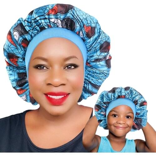 2 pcs Satin Bonnet Mommy And Me Baby Girls Hair Care Cover African Pattern Print Women Night Sleep Cap Children Soft Headwear