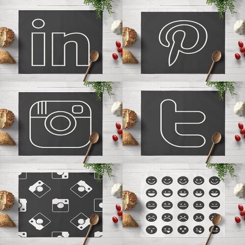 Social App Instagram Twitter Placemat Grey Dining Table Mats Drink Coasters Cotton Linen Pads 42*32cm Kitchen Accessories
