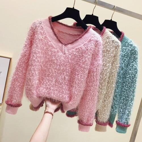 Oversized Sweater Women Elegant Sweet Autumn Knitted Sweaters Women Long Sleeve Tassel Chic Pullover Jumper Cashmere Pink Winter