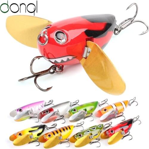 DONQL Topwater Wobbler Fishing Lure Crankbait 6cm 12.5g Hard Popper Bait With Spoon Metal Wings Treble Barb Hooks Fishing Tackle