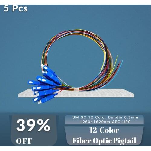 Fiber Optic Pigtail 12 Cores Color Bundle SC APC Simplex 9/125 SingleMode 0.9mm LSZH 1.5M UPC Patch Cord 5PCS