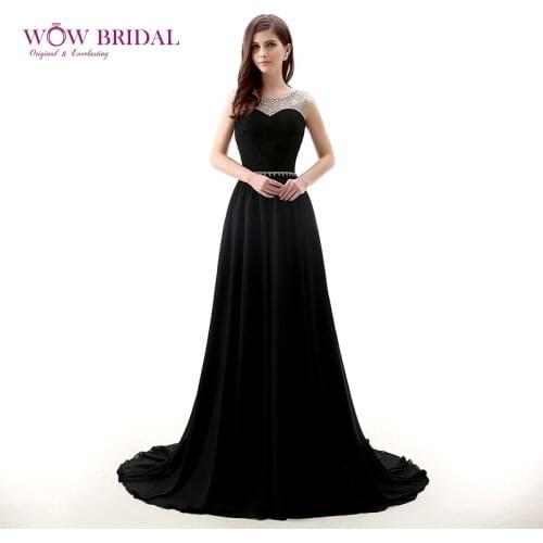 Wowbridal Elegant Black Long Evening Dress 2021 Lace Sheer Beaded Strapless Crystal Sash Draped Jersey A-Line Ruffles Women Gown