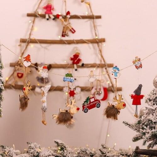 6pcs/bag Cartoon Wooden Santa Claus Snowman Angel Car Merry Christmas Tree Ornaments Photo Clip New Year Party Postcard Clips