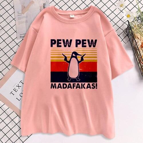 Women Penguin with gun Print Cartoon Ladies Streetwear Style Fashion Clothes Tee Tops Tshirt Female Graphic Short sleeve T-shirt