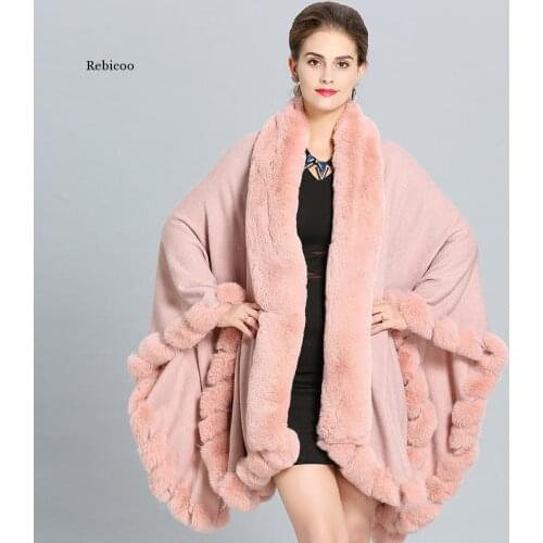 Women Imitation Fox Fur Collar Shawl Cloak Jacket Female New Winter Warm Coat Women Long Ponchos and Cape