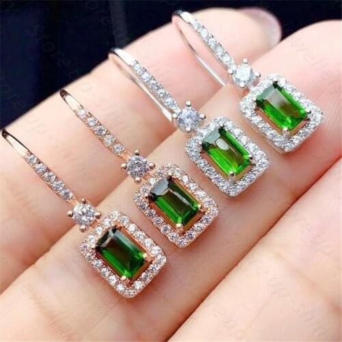 Natural Diopside 925 Silver Women’s Earrings, Gold Electroplating, Luxurious Atmosphere