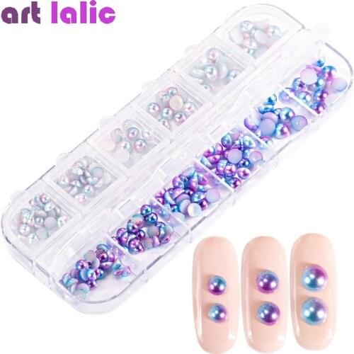 1 Case Pearl Mermaid Beads Mixed Size Flat Back Magic Gradient Symphony Nail Art Decor 3D Manicure Charm Jewelry