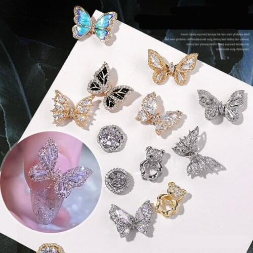 1PC 3D Flying Butterfly Zircon Nail Art Decorations Alloy Butterfly Shake Wing Luxury Crystal Nail Jewelry DIY Manicure Accessor