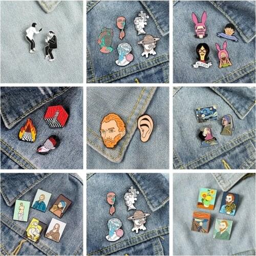 2-5Pcs/Set Cartoon Character Self-Portrait Custom Van Gogh Enamel Pin Badge Anime Brooch For Fans Friend Lapel Jewelry Wholesale